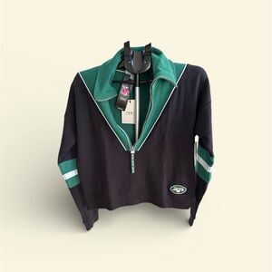 New York Jets Women’s Quarter Zip Pullover Sweatshirt NFL Team Apparel-NWT